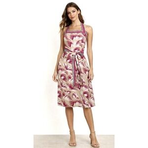 Vintage Y2K Betsey Johnson 100% Silk Halter Tie Dress Magenta Pink SZ 6